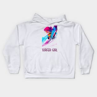 surfer girl, beach surf, wave riding, v4 Kids Hoodie